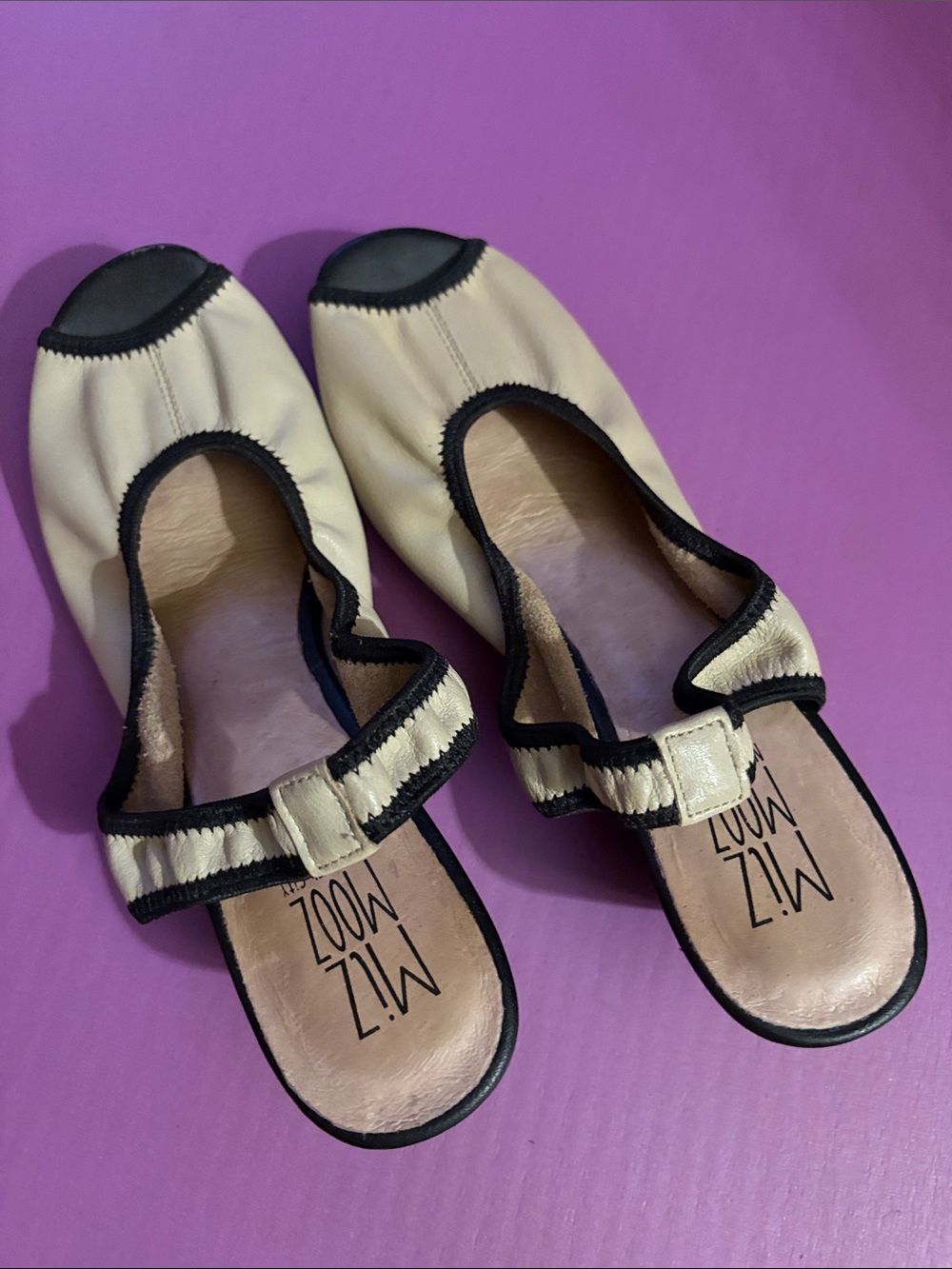 Miz Mooz Two-Tone Cream and Black Ballet Flats